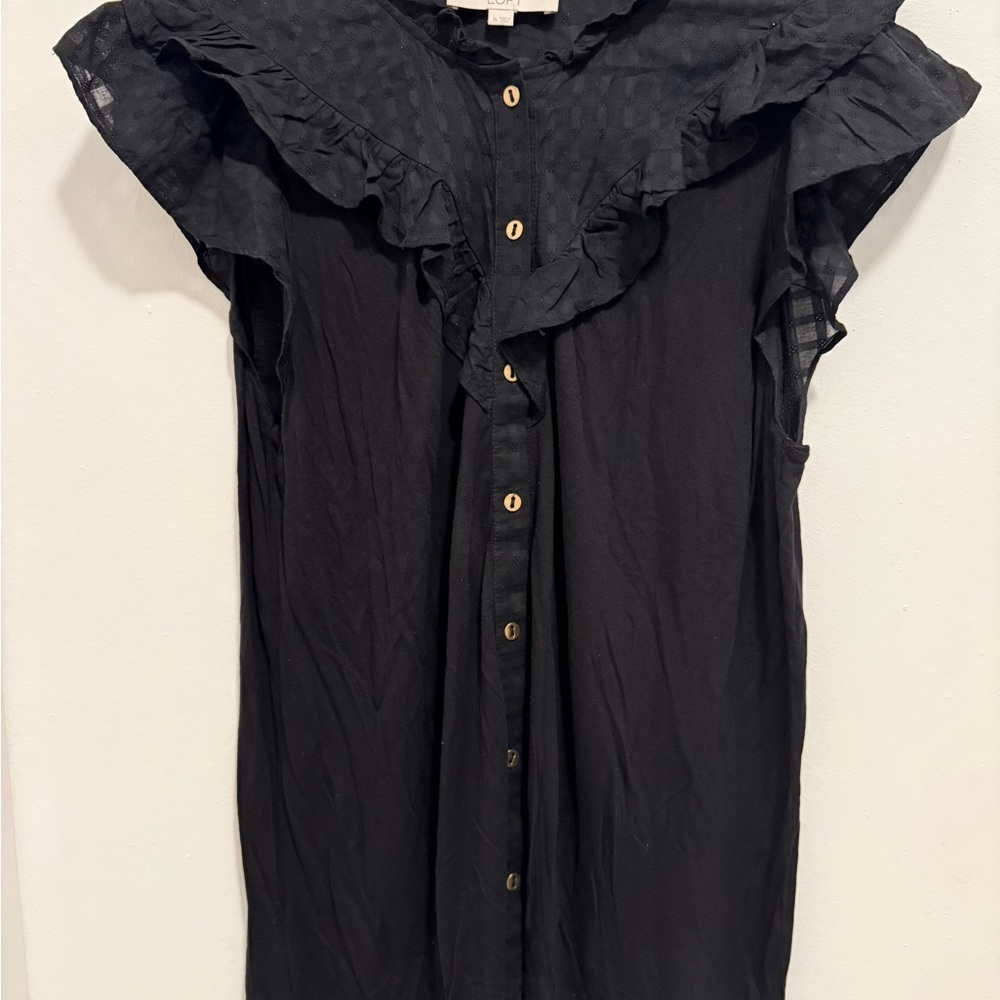 LOFT Black Sleeveless Eyelet Ruffle Top